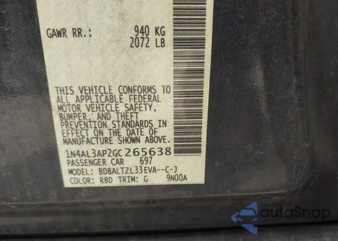 2016 Nissan Altima 2.5 Sl z USA, uszkodzony, nr VIN 1N4AL3AP2GC265638